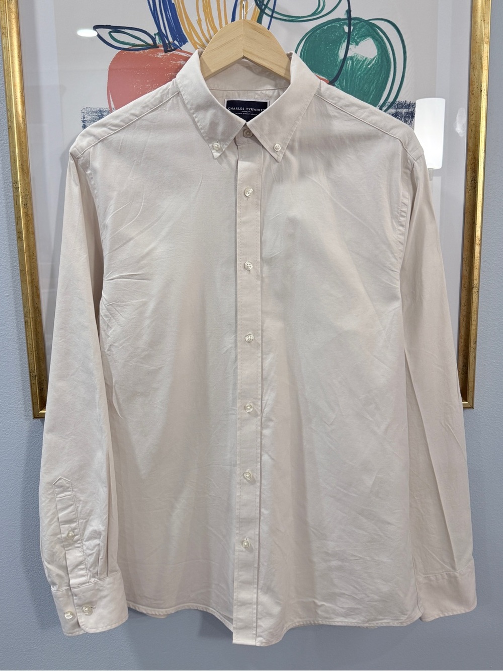 Charles Tyrwhitt Non-Iron Twill Shirt Ivory Slim Fit Large